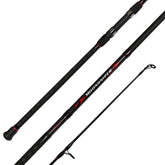 Fiblink Surf Spinning Rod with black-red design adds durable style for saltwater fishing.