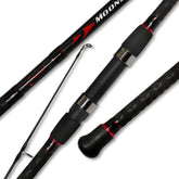 Fiblink surf spinning rod in black-red design enhances beach fishing appeal and durability