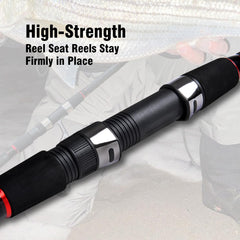Fiblink reel-seat with tapered hood protects gear during surf sessions