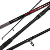 Fiblink surf spinning rod shows sensitive graphite-fiberglass build for responsive casting.