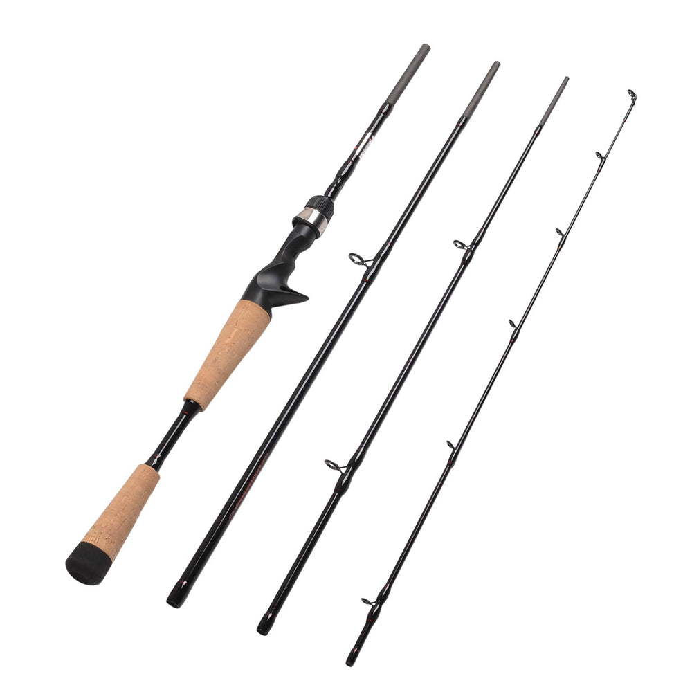 Fiblink travel casting rod assembly shows four-piece portability for easy trips.