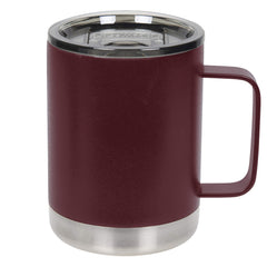 FIFTY/FIFTY brick-red camp mug with slide lid, durable 12oz design for hot or cold drinks.