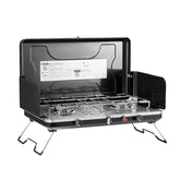 FineFlame camping stove with two burners for quick meals on the go.