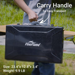 FineFlame stove push-button ignition for fast, reliable start at the campsite