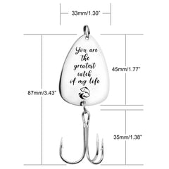 FINGERINSPIRE engraved message hook showcases You are The Greatest Catch of My Life.
