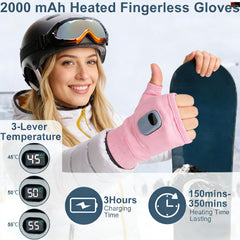 Close-up of battery pack on fingerless heated gloves for portability