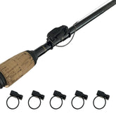 FinMan STOW 5-Pack – Front view of rod-mounted tackle keeper on a fishing rod