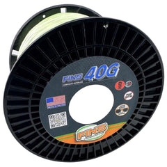 FINS 40G chartreuse braided line on spool with smooth profile for easy casting.