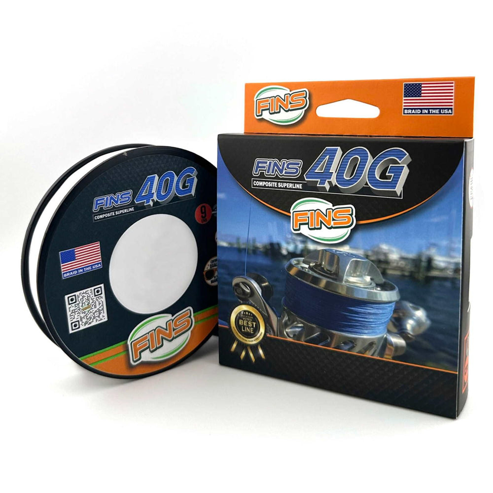 FINS 40G full product view highlighting strong braided line for big-game fishing