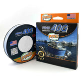 FINS 40G USA-made braid closeup shows rugged construction for big-game fishing.