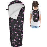 FIOBEE kids sleeping bag outer material close-up showing water-resistant fabric for damp nights