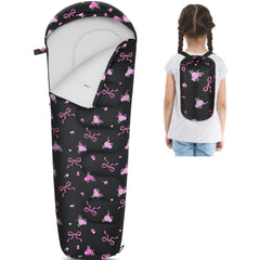 FIOBEE kids sleeping bag outer material close-up showing water-resistant fabric for damp nights