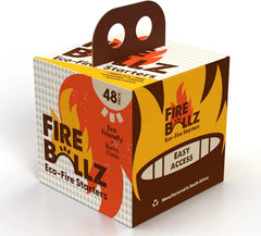 Fire-Ballz one-match ignition setup for fireplaces and grills.