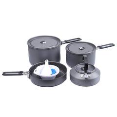 Fire-Maple Feast 4 pot set with lids demonstrates compact, stackable design for easy backpacking.