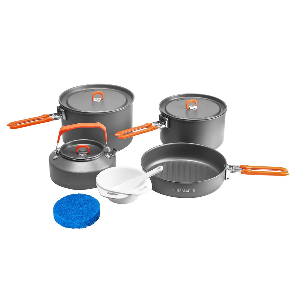 Fire-Maple Feast 4 pots with lids demonstrate compact nesting for backpacking
