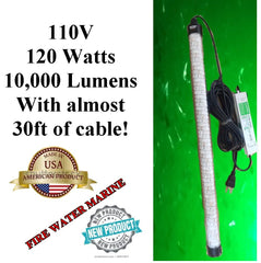 Fire Water Marine MAXX 120W green light supports night fishing near the pier.