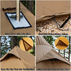 FireHiking hot tent interior spacious emphasizes comfortable room for 4-8 campers in cooler climates.
