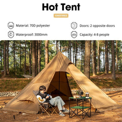 FireHiking dual-door teepee design eases entry and enhances light and ventilation.