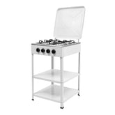 FireLeaves four-burner stove in a camping setup enabling portable cooking
