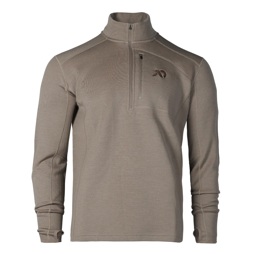 First Lite Furnace Quarter Zip front view in walnut camo, warm for cold-season hunts.