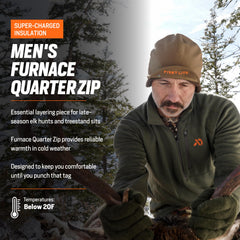 First Lite Men's Furnace Quarter Zip back view, durable insulation for frigid stand hunts