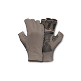 First Lite Rugged Wool half finger glove in walnut large showing dexterity and warmth