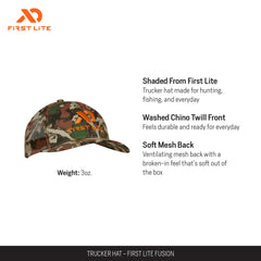First Lite Trucker Hat back view highlighting breathable mesh for warm days