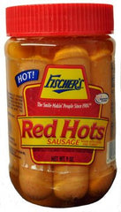 Fischer's Red Hots sausage jar, ideal for camping and picnics.