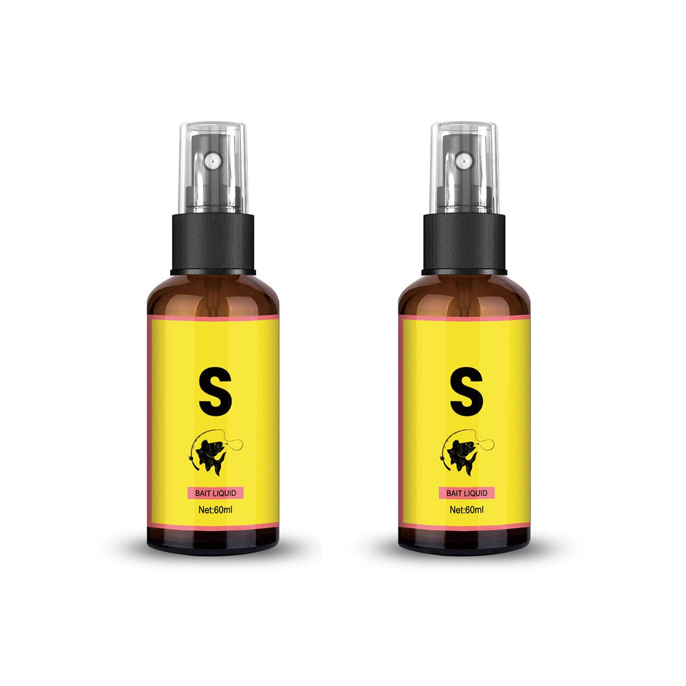 Two 60ml fish attractant spray bottles on white background