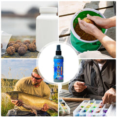 Fish Attractant Spray scene with trout and bass, boosting bite potential on water.