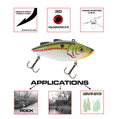 Fish Lucke All American Rattler crankbait in water demonstrates versatile action for trolling or casting