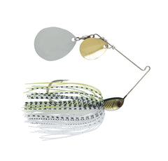 Luck-E-Strike Jimmy Houston Legends Spinnerbait front angle with dual Colorado blades for water flash.