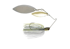 Luck-E-Strike Jimmy Houston Legends spinnerbait with willow blades enhances blade flash for bass attraction.
