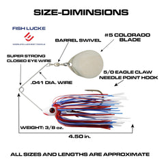 Fish Lucke Colorado blade closeup reveals vibrant flash that attracts strikes.