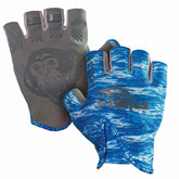 Fish Monkey FM18 Stubby Glove blue water camo palm grip for secure handling on deck.