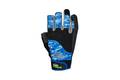 Fish Monkey Quick Release Wiring Glove in blue water camo offers improved grip.