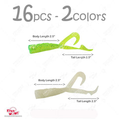 Fish WOW 16pcs extended 5inch twin-tail perch grub chartreuse green display