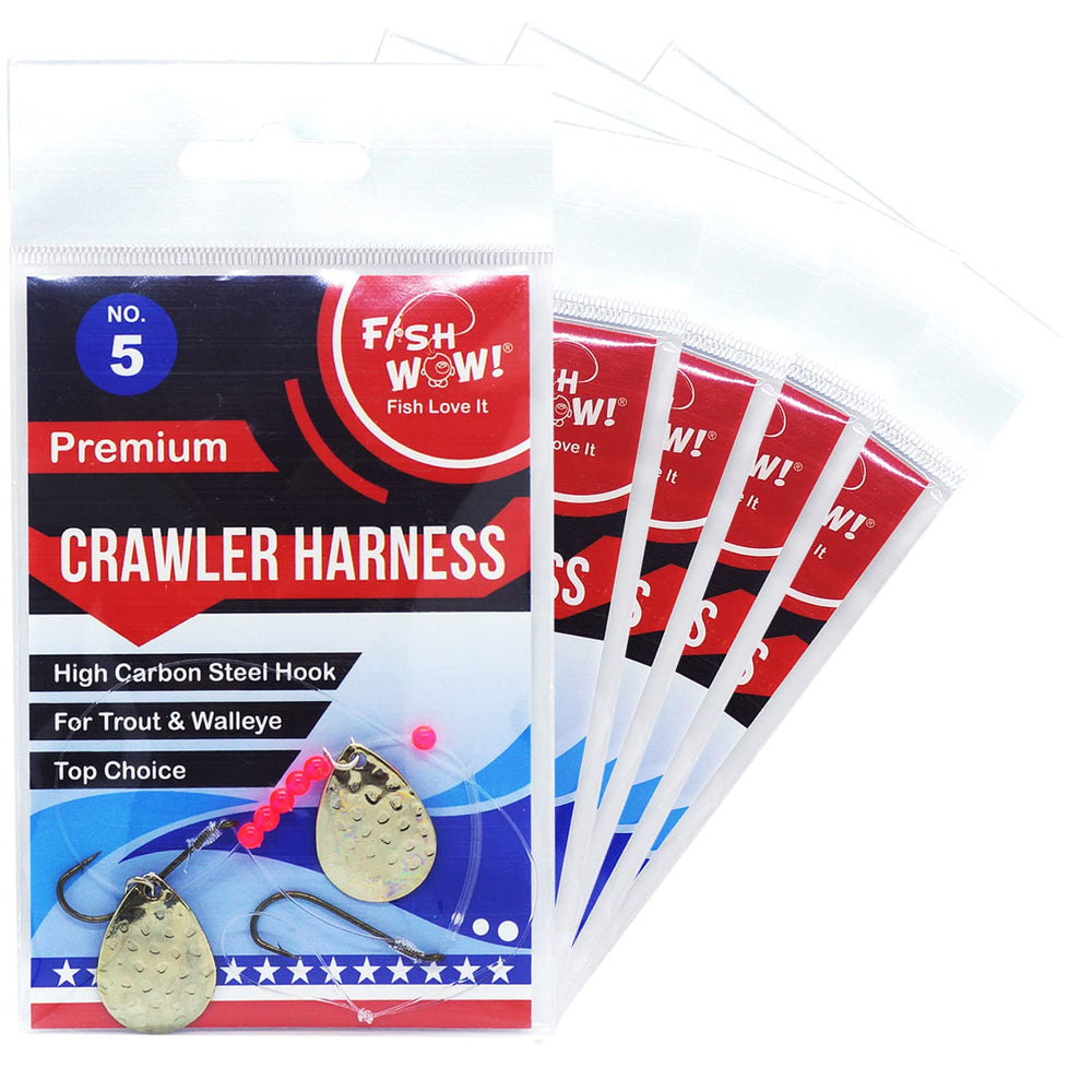 Fish WOW! 2-hook crawler harness ready for walleye trolling with live bait.