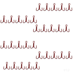 Fish WOW! 30-pack red size-12 treble hooks with standard shank.