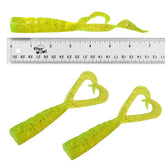 Fish WOW! 3pcs 6in twin-tail perch grub Charreuse for versatile jigging.