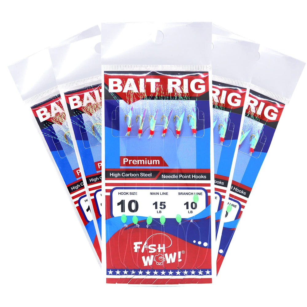 Fish WOW! 5-pack size 10 rig with six hooks for small baitfish.