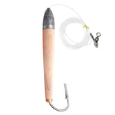 Fish WOW! 6in cedar plug closeup shows buoyant wood ready to trigger strikes from gamefish.