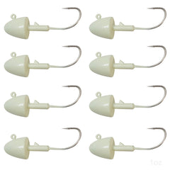 Fish WOW! 8pcs shad jighead glow closeup for improved lure visibility.