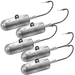 Fish WOW bullet jighead 8oz side view with strong 10/0 hook for saltwater rigs