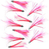Fish WOW! chrome-head feather with squid skirt enhances lure flash for small baitfish targets