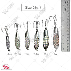 Fish WOW chrome jig bait lure with holographic shine to attract larger predators.