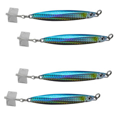 Fish WOW Colt Sniper blue-silver jig with realistic 3D eyes and holographic shine.