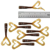 Fish WOW extended five inch twin tail perch grub, motor oil color, ideal for saltwater jigging.