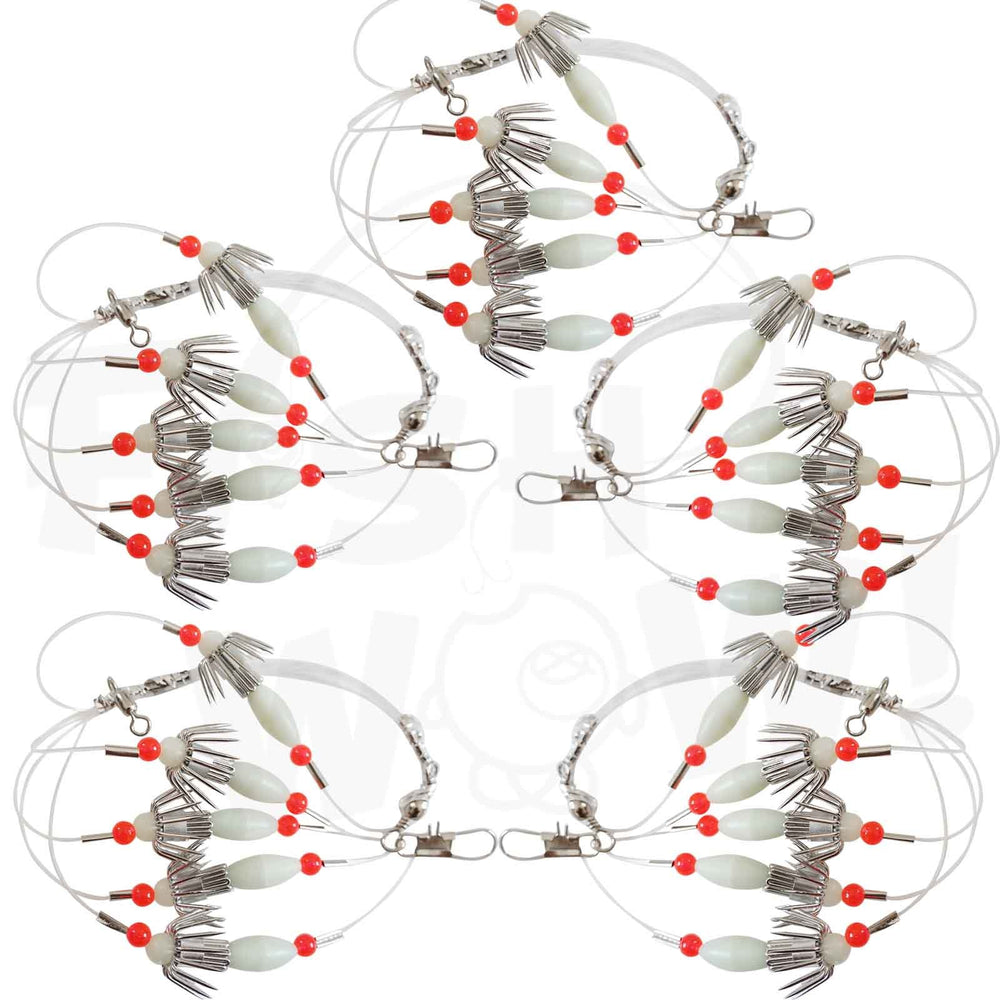 Fish WOW! glow 5-hook squid catcher rig with five glowing hooks for quick catches.