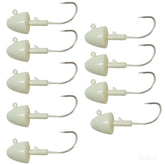 Fish WOW! glow bullet jig head 9pc set with glow coating for low-light fishing.